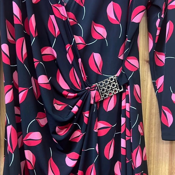 Lauren Ralph Lauren Black and Pink Leaf Print Dress - Picture 4 of 5